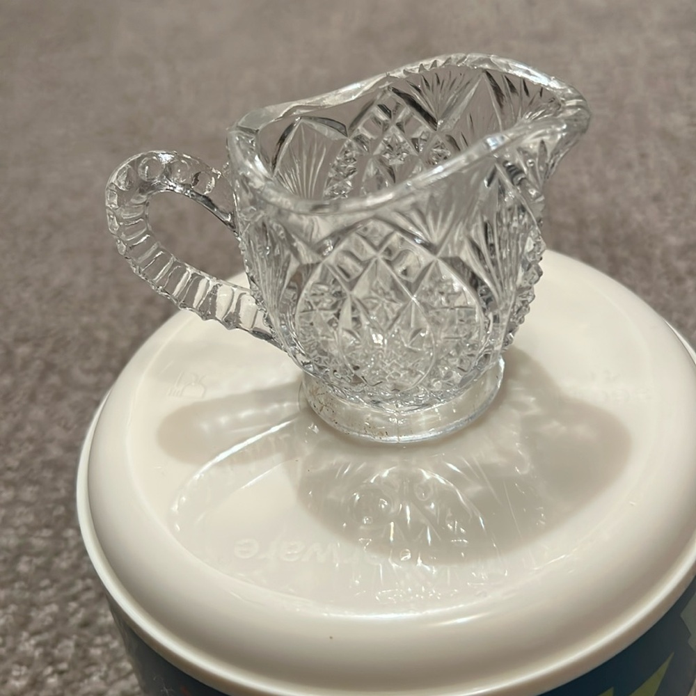 Bryce Higbee Jefferson Toy Cream Pitcher Arrowhead in Oval Clear EAPG 2 3/8" T